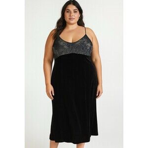 Lane Bryant NWT Babydoll Empire 18/20 Black Velvet Slip Dress Sequin Whimsigoth‎